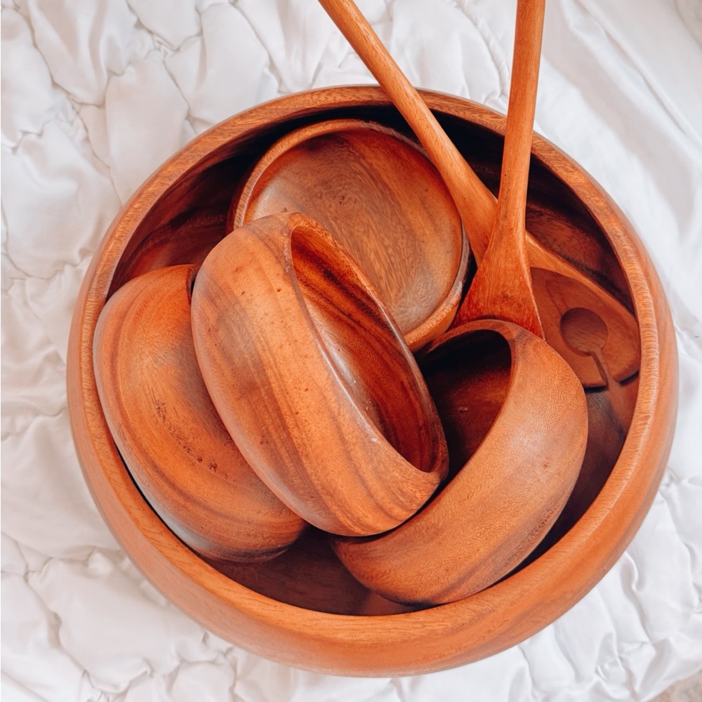 Wooden Bowl and Utensil Set From Thailand